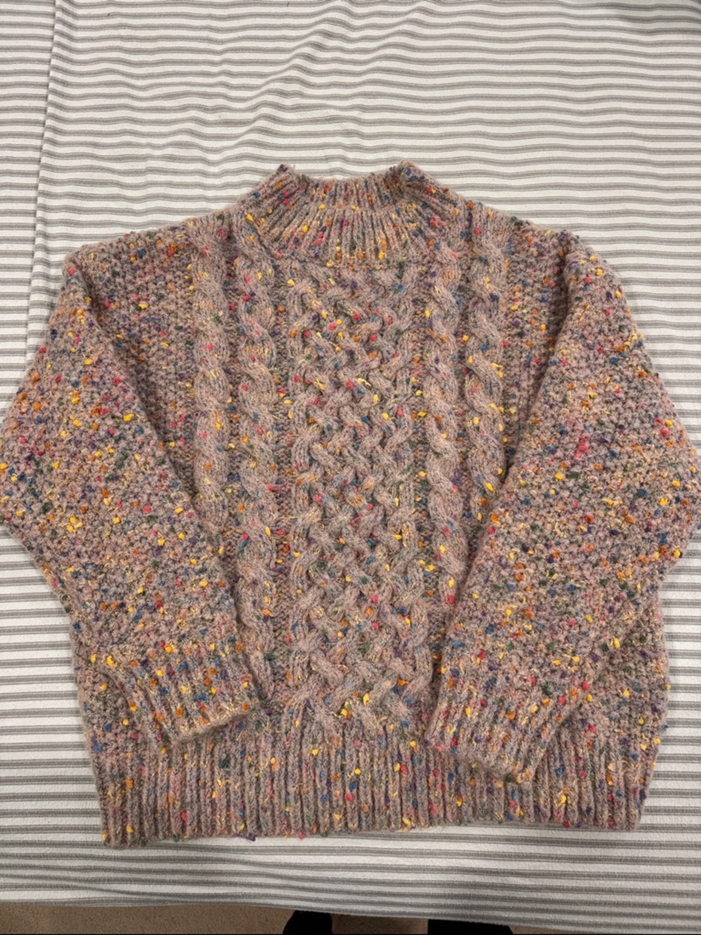 Harper Taupe Speckled Knit Sweater with Multicolor Dots